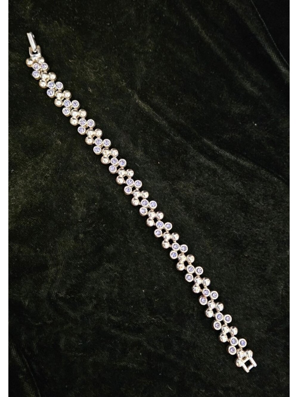 Rhinestone Silver-Tone Bracelet With Lavender Stones Elegant Double-Row Design L